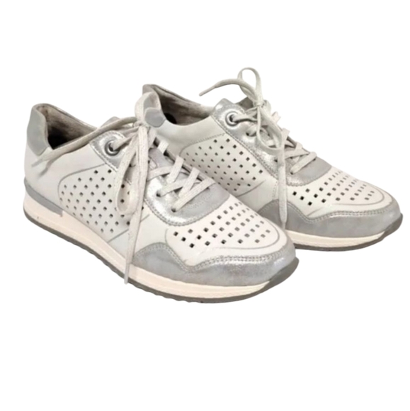 Remonte Shoes - Remonte Silver White Perforated Leather Women's Sneakers Size 39